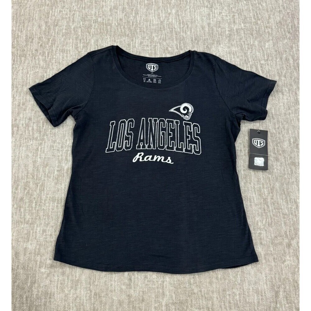 OTS NFL Los Angeles Rams Women's L Fall Navy Blue Shirt Slub Scoop Distressed